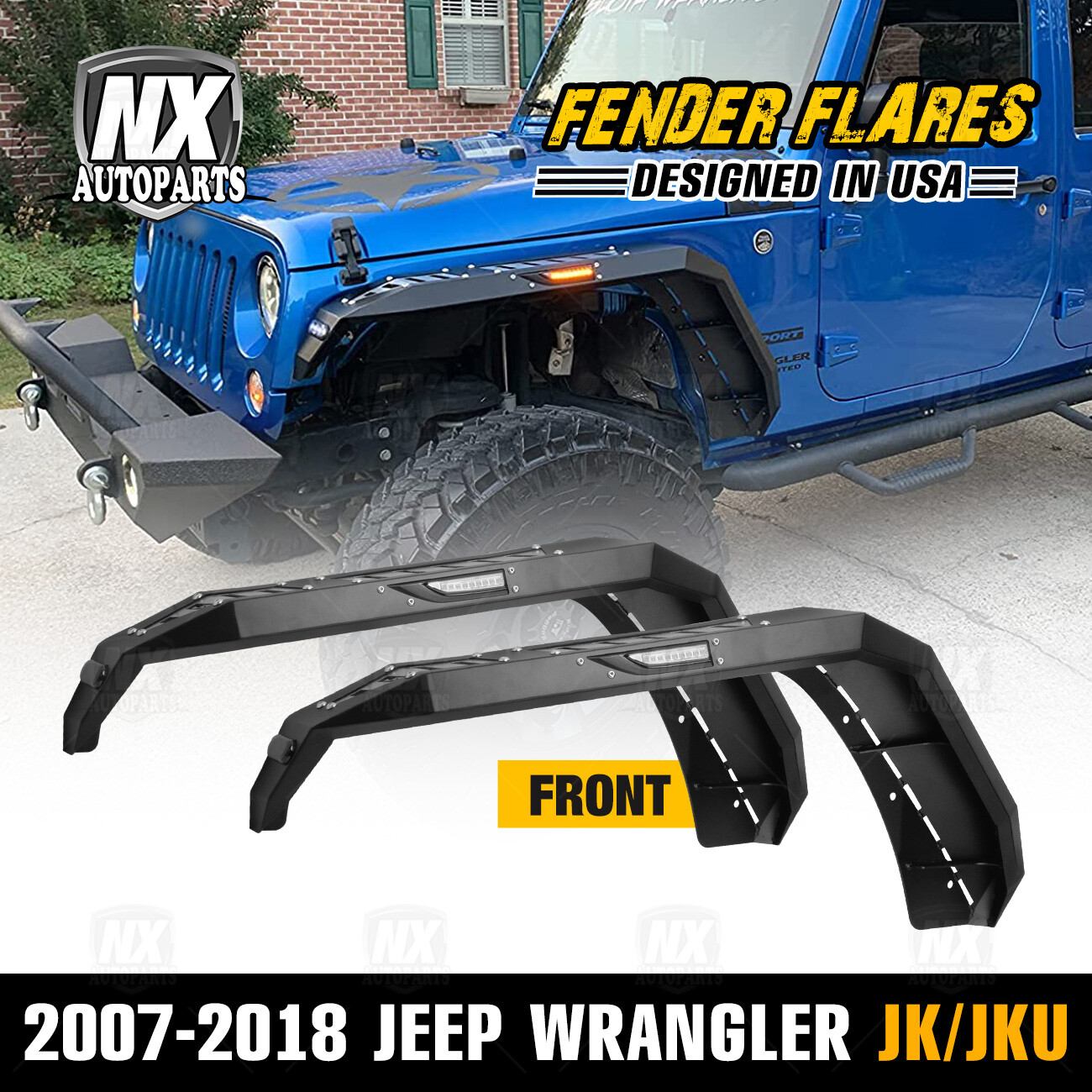 Front Fender Flares for 2007-2018 Jeep Wrangler JK JKU Offroad Duty Steel 2PC