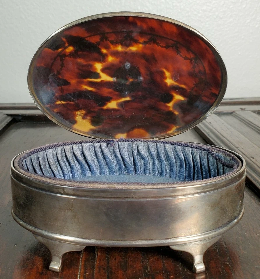 Старинный английский из чистого серебра искусственной черепаховой раковины безделушки комод коробка грузинский - Изображение 2 из 4