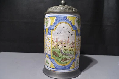 Grosser Fayence Walzenkrug datiert 1788 farbig mit Stadtansicht wohl Nürnberg - Bild 1 von 4