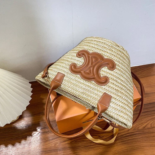 Bolso de Mano de Paja para Damas Bolso de Playa Bolso de Ratán + Banda para el Cuello de Seda Bolso de Gran Tamaño - Imagen 19 de 22