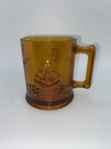 Humpty Dumpty Tom Tom Pipers Son Vintage Amber Glass Mug Fairy Tales Cup