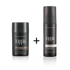TOPPIK SET 12 g. Hair Fibers + Fiberhold Spray 118ml. - hair thickener concealer