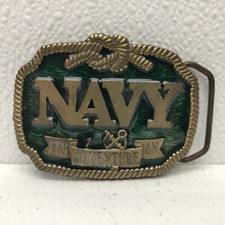 Vintage Navy Its An Adventure Koleaco Brass / Green Belt Buckle Heavy Duty