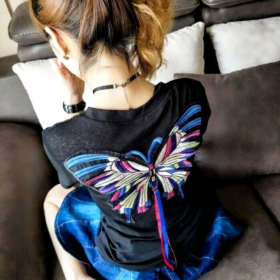 Bohemia Colourful Butterfly Vivid Kpop Fashion Slim Fit Blacks 3D Women Top