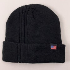 Warm Black Cuff Winter Hat With Small American Flag