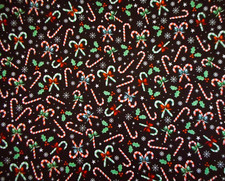 Christmas Fabric 1 1/4 Yard Candy Canes Snow Holly Black Premium Cotton 30 C