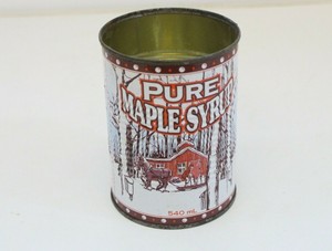 100 Pure Canadian Maple Syrup Tin Can Advertising Cabin Horse