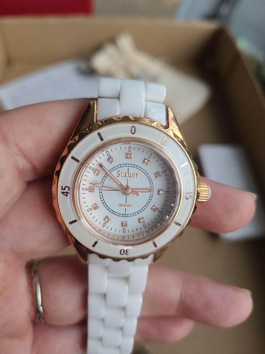 Stauer ladies white ceramic rose gold tone dress watch NEW BATTERY Women main image 4