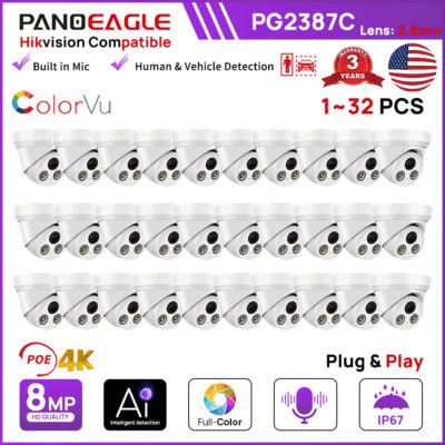 Hikvision Compatible 4K 8MP ColorVu F1.0 Acusense Mic Security IP Camera POE Kit