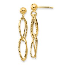 14k Yellow Gold Textured Drop and Dangle Earrings 1.3g L-31mm, W-6mm for Mom