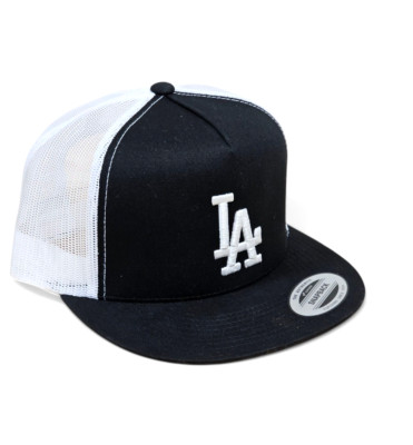 3D LA WHITE Embroidered on BLACK & WHITE Snapback Yupoong Trucker Style Hat NEW