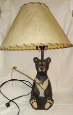 Whimsical Bear Table Lamp 21", fishing, shade replacement needed