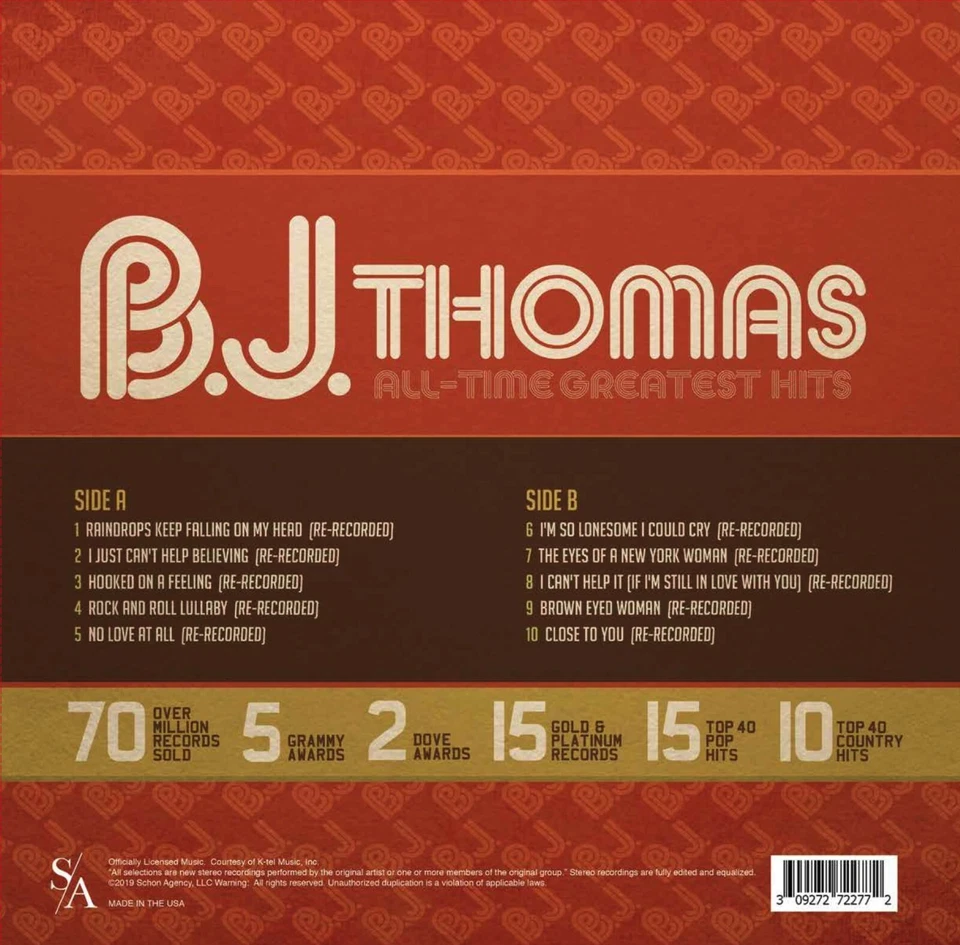 BJ Thomas Greatest Hits - Collector's Ltd. Ed Vinyl LP NEW ONLY 1,000 Pressed - Image 2 of 4