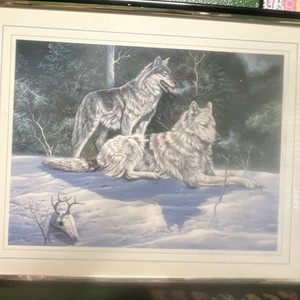 Wolves Framed Print Poster Snowy Forest Landscape Collectible