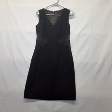 Elie Tahari Women’s Dress 2 Black Gray Snake Print A Line Stretch Lined V Neck