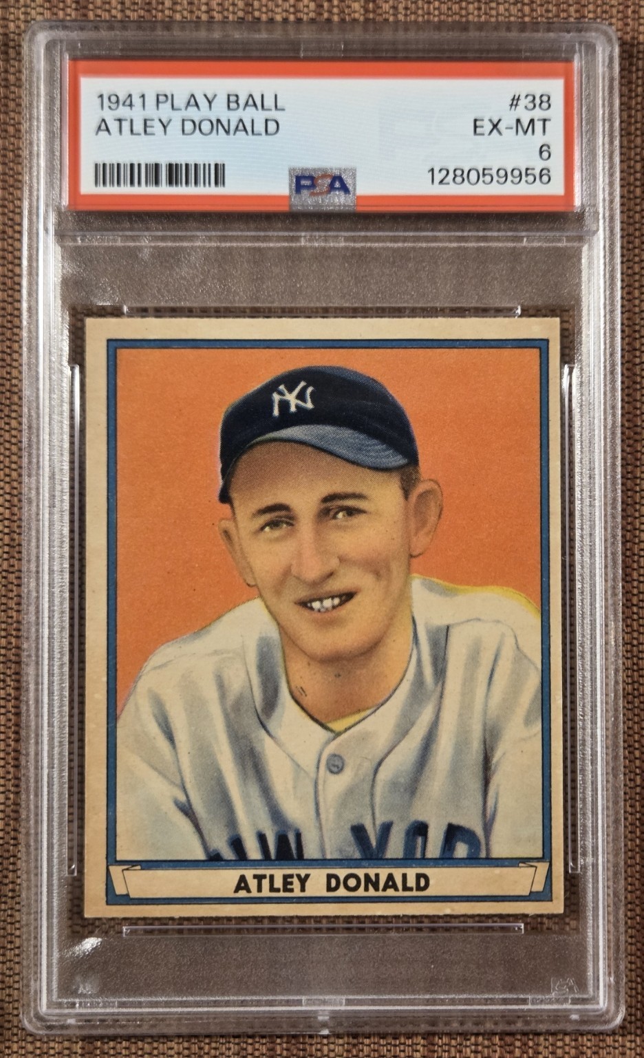 1941 Play Ball #38 Atley Donald New York Yankees Original Baseball Card PSA 6
