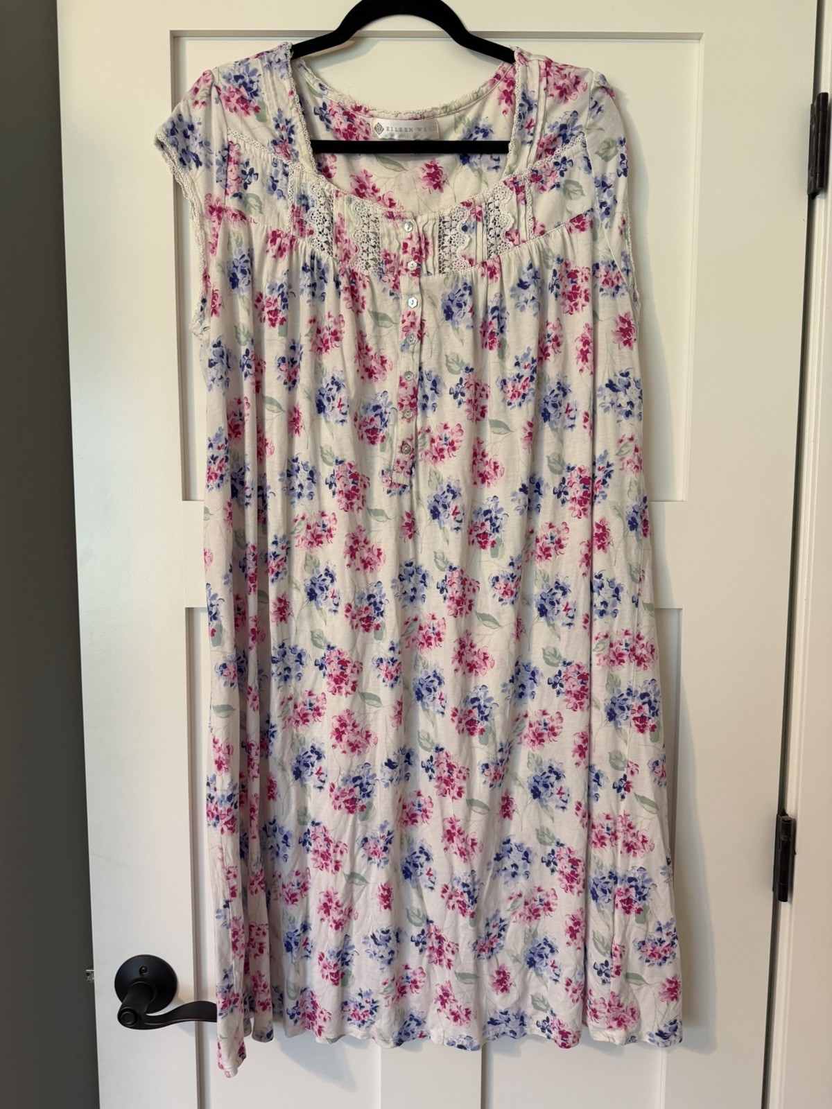 Eileen West Floral Cap Sleeves Cotton Modal Nightgown Large Cottage Core Lace