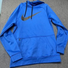 Nike Dri Fit Mens Hoodie Size S Blue Standard Fit Fleece Lined Swoosh Logo
