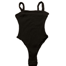 Princess Polly Bodysuit Size 4 Black Ribbed One Piece full length side zip 