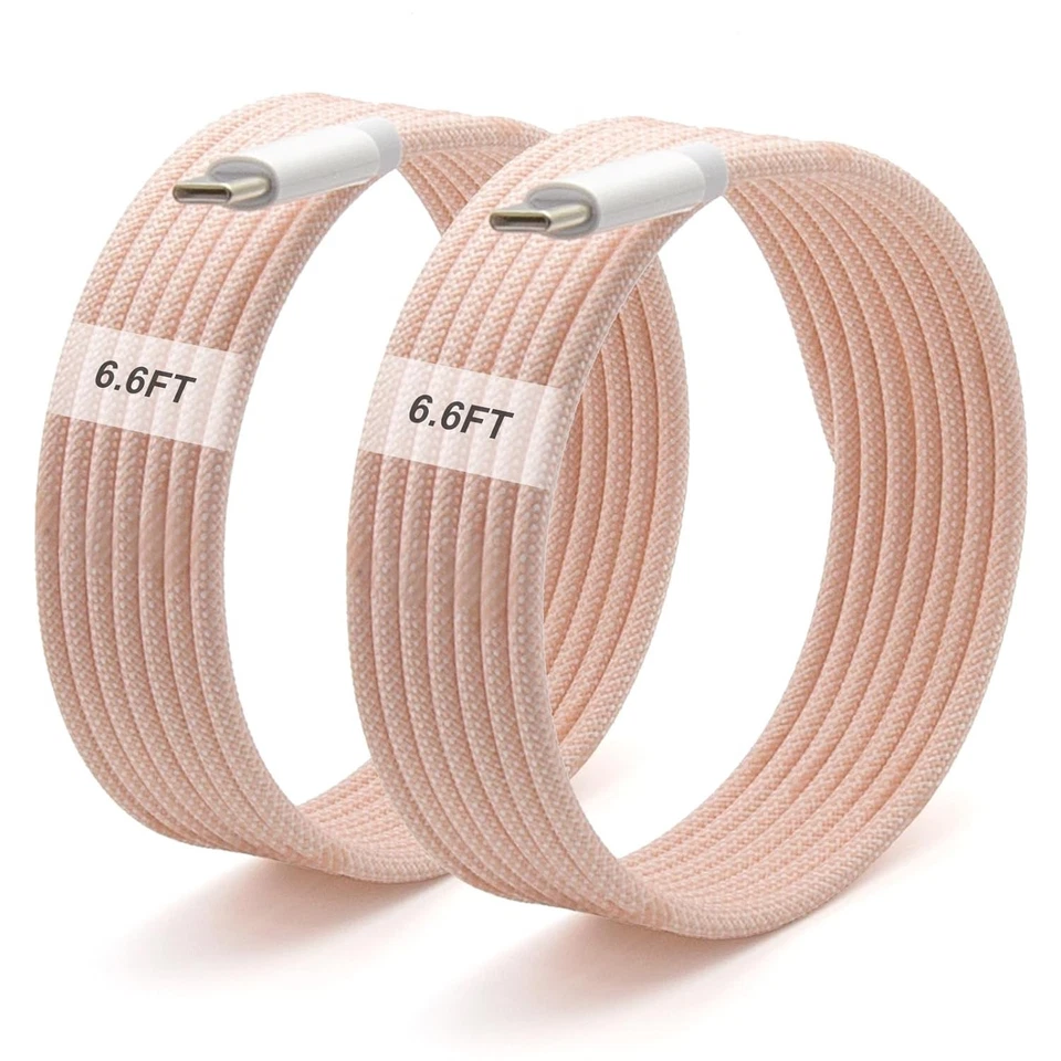Paquete de 2 cables de carga rápida USB-C a USB-C de 6 pies 60 W cable de nailon para iPhone 15 16 17 Foto 3 de 4