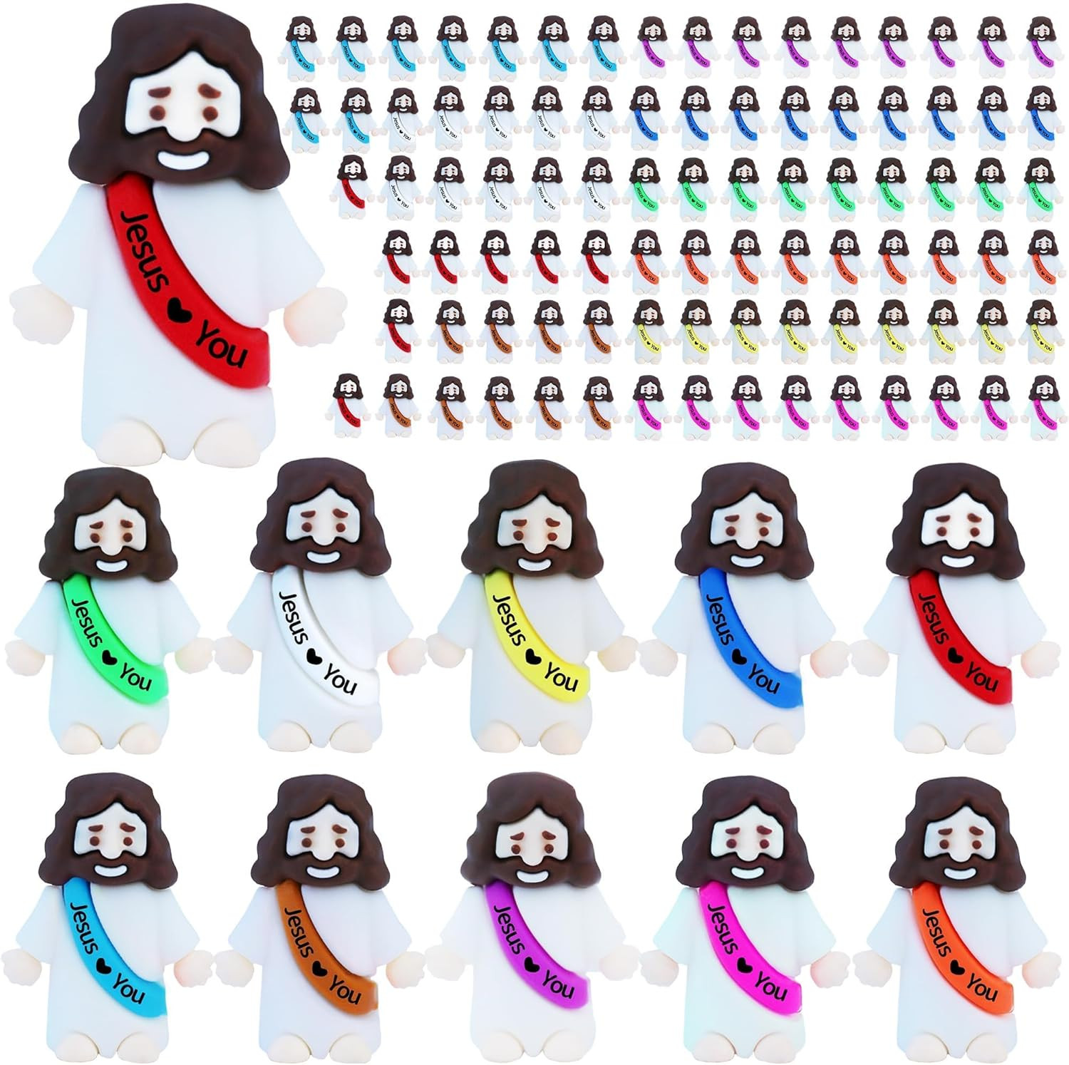 100 Pcs Little Jesus Figures –Rubber Mini Jesus Figurines in Bulk Christian Tiny