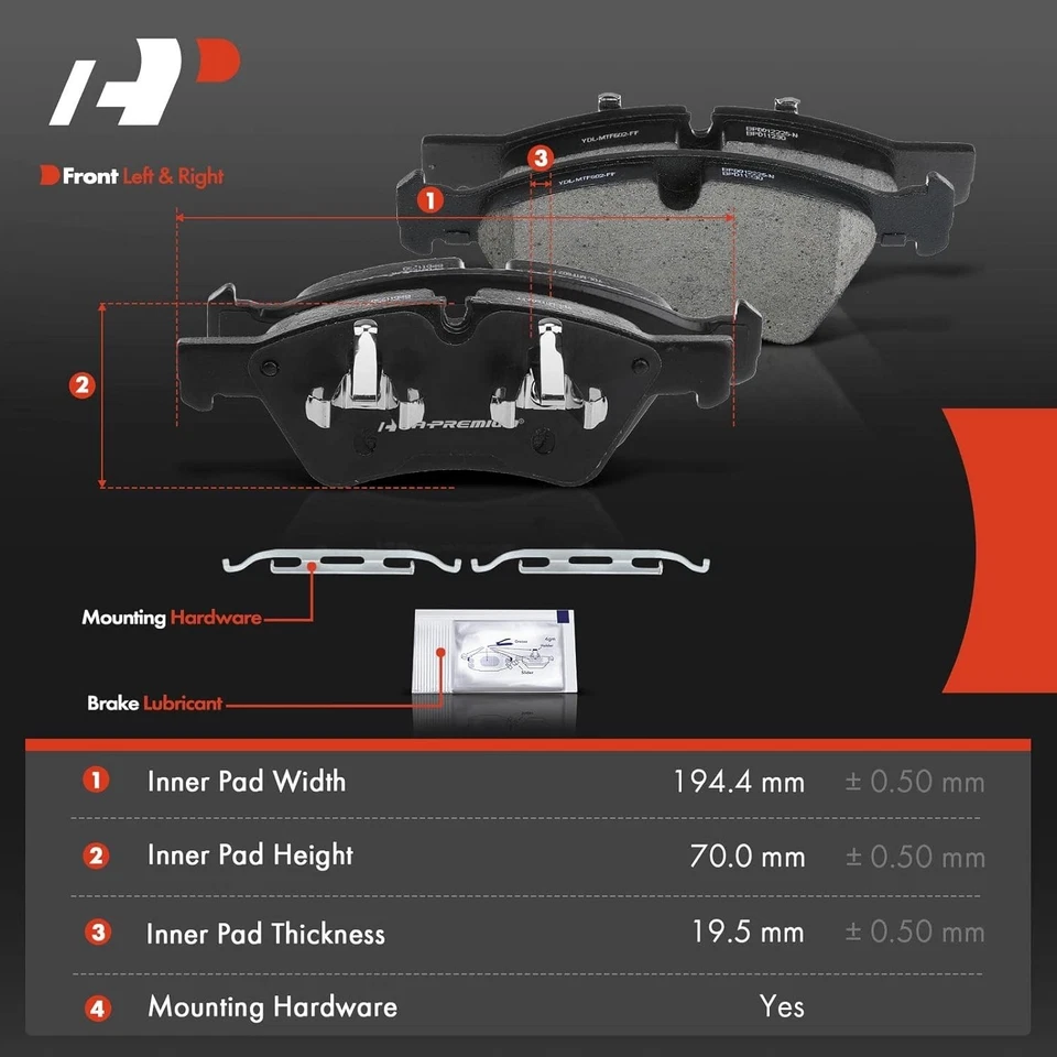 Front & Rear Ceramic Disc Brake Pads Set Compatible with Select Mercedes-Benz - Image 3 of 4