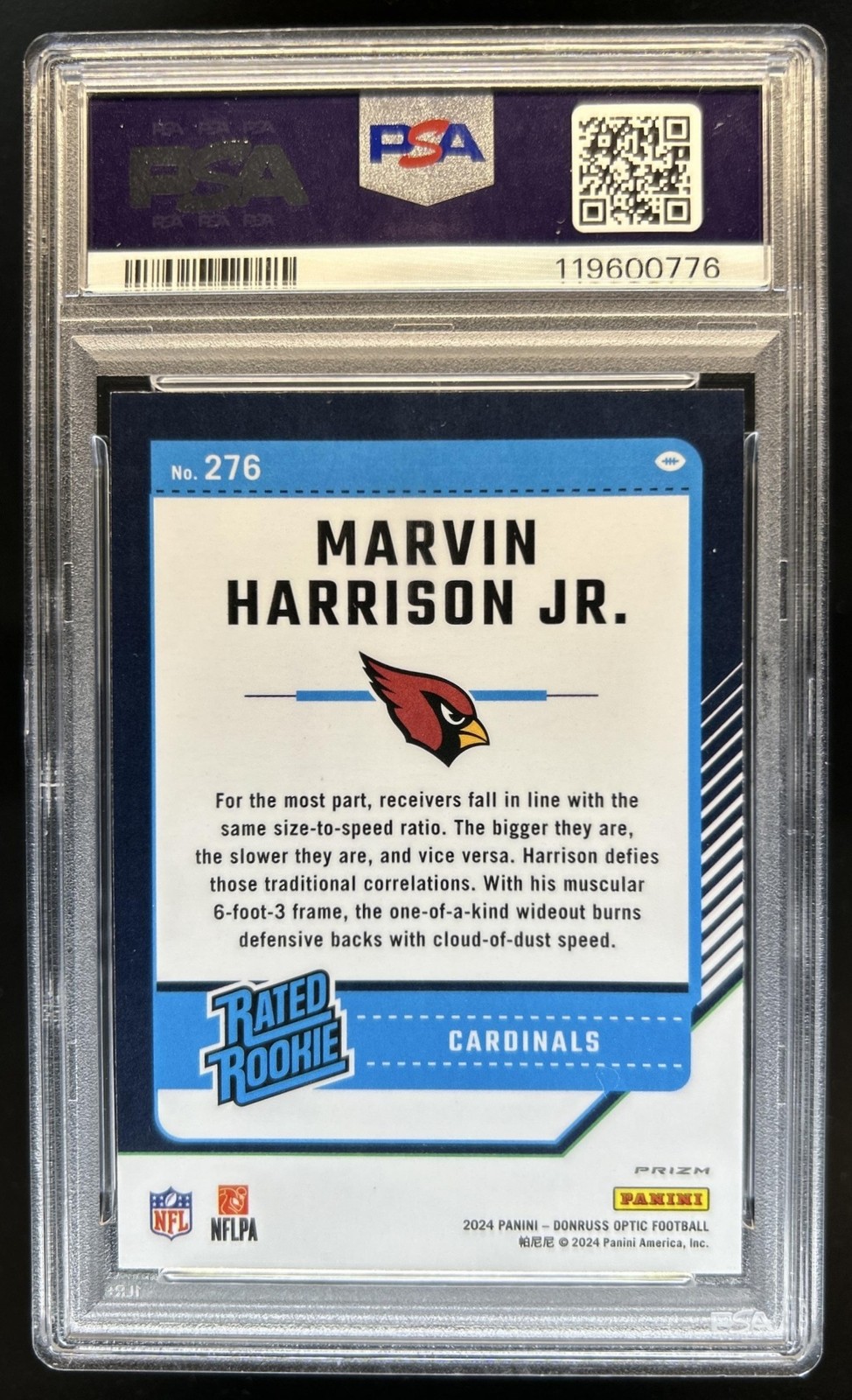 2024 Donruss Optic Marvin Harrison Jr. Green Hyper Rated Rookie #276 PSA 10 view 2