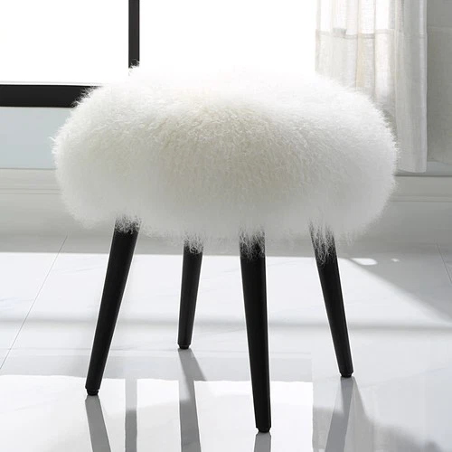 Uttermost 23830 Wooly 17"W Sheepskin Accent Stool - White / Matte Black - Picture 5 of 5