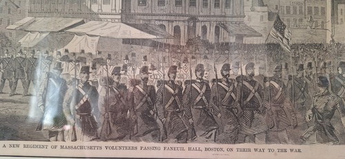 Impresión histórica de Boston por Homer Winslow soldados de la Guerra Civil en Faneuil Hall 17x13 - Imagen 5 de 17