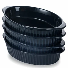 4-Pack Navy Porcelain Small Oval Au Gratin Pans Baking Dish Set Double