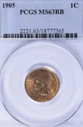 1905 PCGS MS63RB Indian Head Cent Choice BU Attractive RB Color