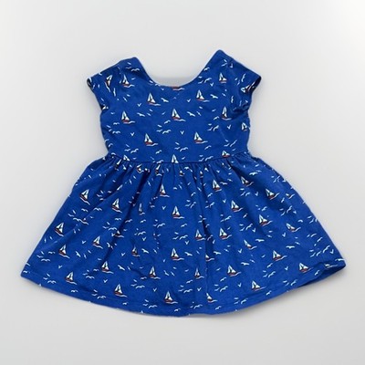 Ralph Lauren Toddler Girls Dress Size 12 Mos. Blue Sailboats Nautical Sleeveles￼