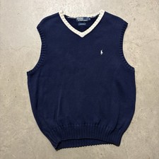 Vintage 90s Polo Ralph Lauren Cotton Knit Sweater Vest M Navy Preppy Golf Casual