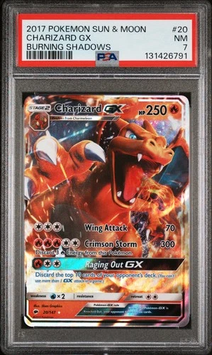 2017 POKEMON SUN & MOON BURNING SHADOWS #20 CHARIZARD GX PSA 7