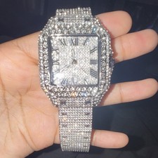 Silver Square Luxury Wristwatch Gemmed Roman ...
