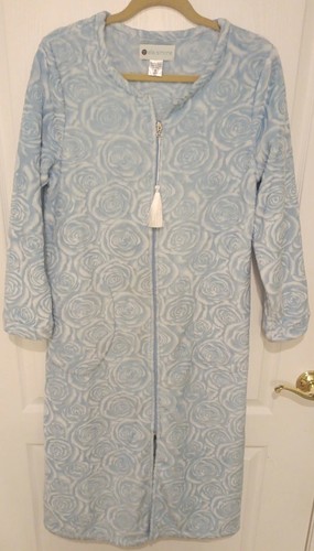 Ella Simone Zip Up Robe Tassel Cottage Plush Blue Cabbage Roses Sz S Gorgeous - Picture 3 of 17