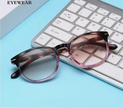 Mens Womens Retro Tinted Reading Glasses Round Gradient Brown Outdoor Sunglasses