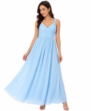 AZAZIE Azizia Dress Womens Size 14 Blue A-Line V-Neck Pleated Chiffon Bridesmaid