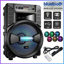 8" 3000W Wireless Portable Bluetooth Speaker Heavy Bass Sound System Party & Mic