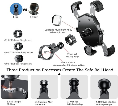 Motorcycle Phone Mount with Qi 15W Wireless Charger & USB C 20W Fast Charging... - Picture 5 of 7
