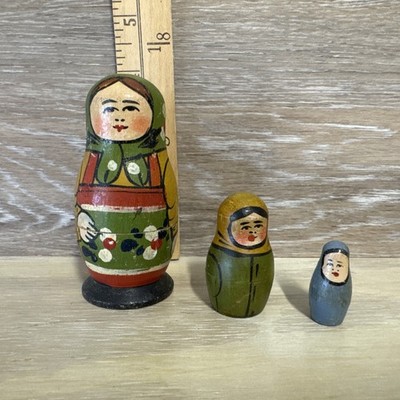 Vintage Hand Painted Russian Matryoshka 3 pc. Nesting Dolls USSR Soviet Union