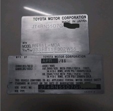 Aluminum Data Plate Fit For Toyota Truck Rn55 1986 Engraved Aluminum Data Plate Fit For Toyota Truck Rn55 1986 Engraved