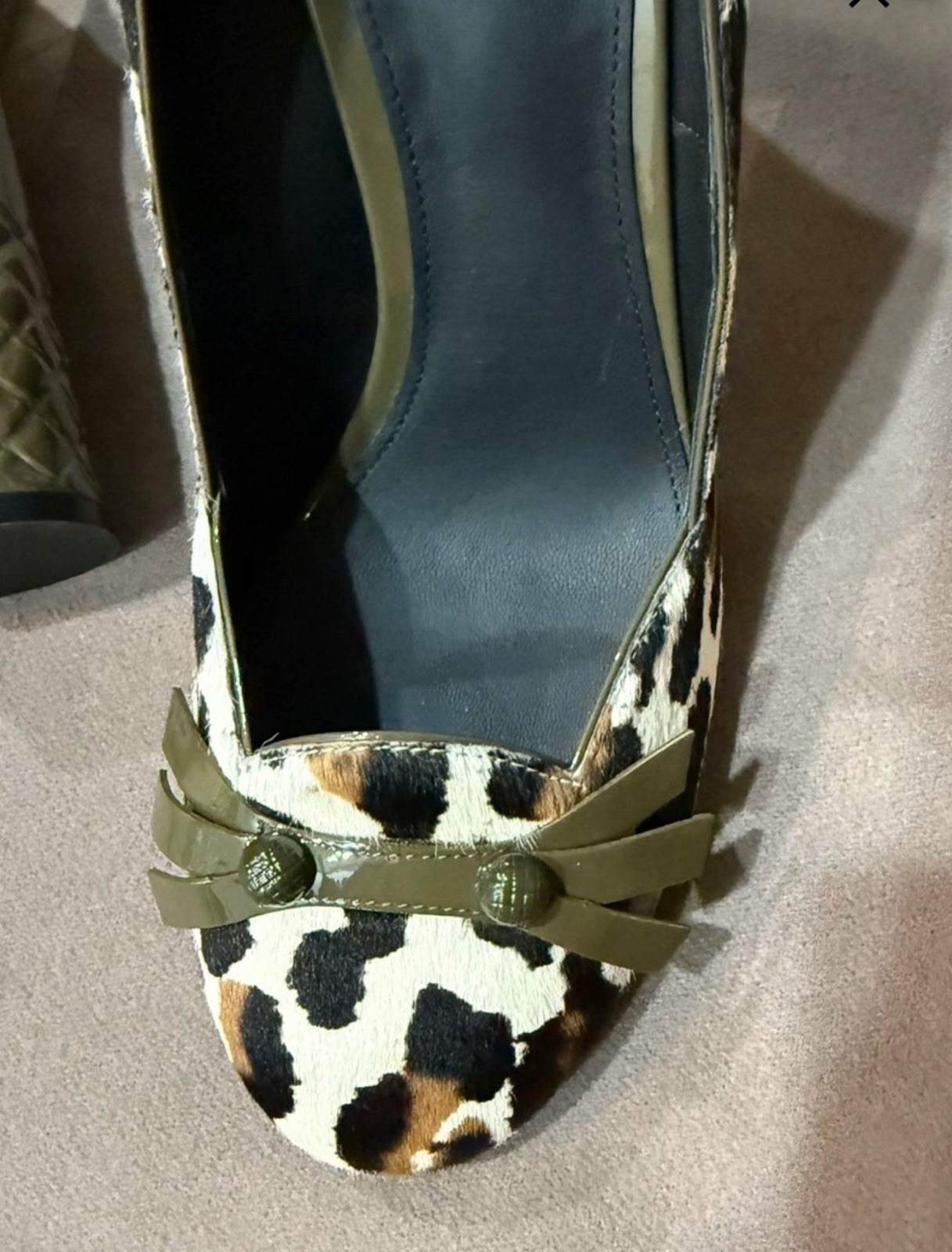 Bottega Veneta Animal Print Block Heel Pumps Bow Accent Fur Upper Women's Brown thumbnail 8