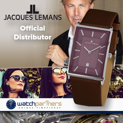 JACQUES LEMANS Classic York Square Ladies Watch 5ATM  28x39 SS Case Purple Dial