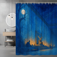 Dark Blue Artistic Shower Curtain for Modern Bathroom Decor