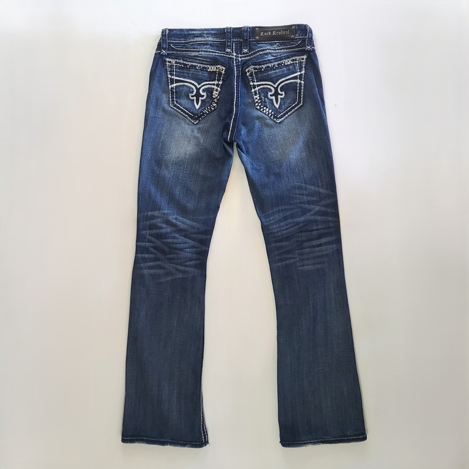 Rock Revival Jeans Womens 28 Easy Boot Charlotte Blue Distress Embellish Sequin