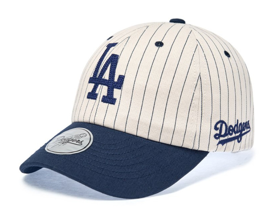 MLB Korea Signature Unstructured Stripe Baseball Cap LA Sports Casual Hat Navy