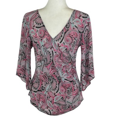 Vtg Y2K MKM Designs Top Sz M Asymmetrical Fairy Whimsigoth Pink Black Paisley