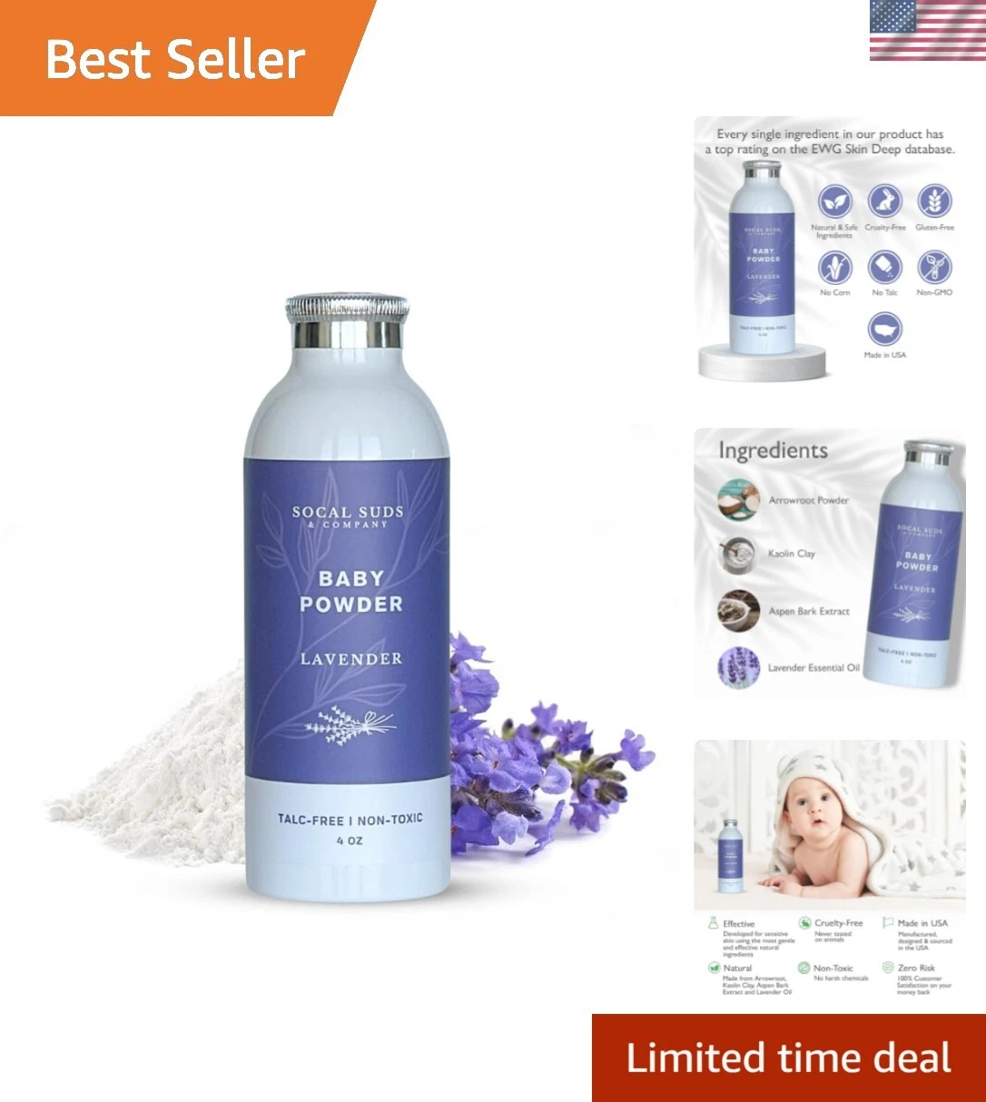 Natural Baby Powder Talc-Free - Newborn Essentials with Arrowroot Powder, Kao...
Opens in a new wind
