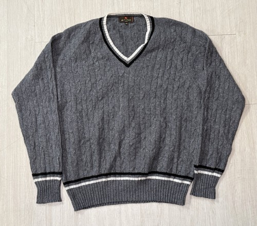 Etro, Vintage Y2K ETRO Milano Men’s 100% Cashmere Cable Knit Cricket Sweater XXL Italy